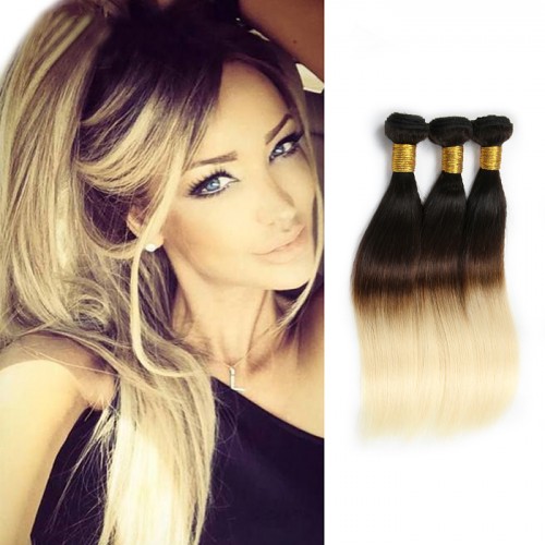 Straight Indian Remy Human Ombre Hair Extensions