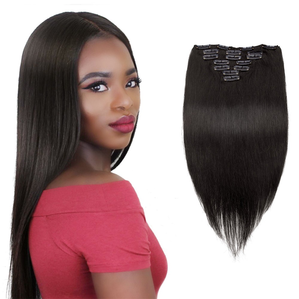 Straight Virgin Brazilian Clip In Hair 1b Natural Black 7pcs